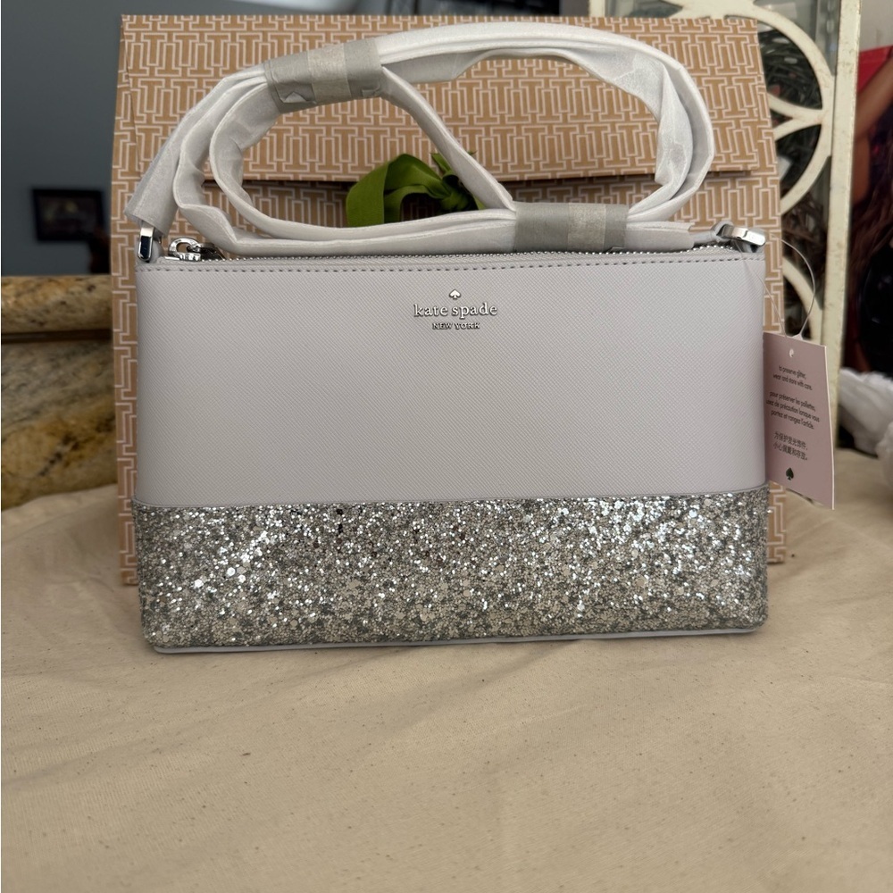 KATE SPADE NEW YORK Flash Crossbody Bag Gray/Silver Glitter Blingy